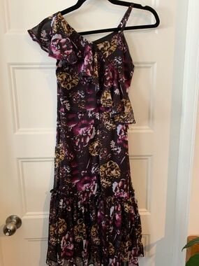 bebe girls brand  , kid's floral chiffon dress one Shoulder Ruffle Maxi Dress -